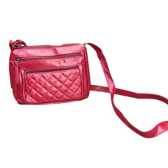 Quilted Red Leather Crossbody Bag For Women With Adjustable Strap & Multiple Poc - Picture 2 of 10